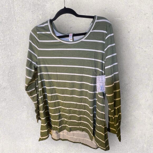LuLaRoe Tops - LuLaRoe Lynnae Long Sleeve Shirt-Size XL- Green And White Stripe Print-NWT